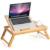 Tangkula 100% Bamboo Laptop Desk with Tilting Top & Drawer