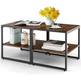 Tangkula Side Table Set of 2, 2 Tier Coffee Table with Mental Frame Wood Top