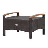 Tangkula 2 Piece Patio Rattan Ottomans, Outdoor Wicker Footstool w/ Acacia Wood Handles