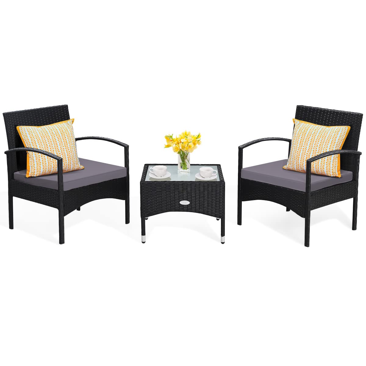 3 Pieces Patio Rattan Conversation Set - Tangkula