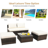 5 Piece Wicker Lounge Chair Set, with Tempered Glass Coffee Table