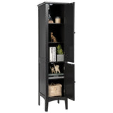 Tangkula Tall Bathroom Storage Cabinet, 5-Tier Wooden Freestanding Tower Cabinet Floor Organizer