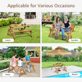 Tangkula 2-in-1 Convertible Wooden Picnic Table, Transforming Interchangeable Outdoor Bench Table with Umbrella Hole