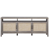 Tangkula Farmhouse Rattan TV Stand, 62 Inches Modern Boho Entertainment Center for TVs up to 65/70 Inches