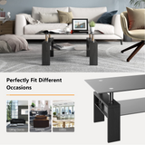 Tangkula Rectangle Glass Coffee Table, 2-Tier Tea Table w/Tempered Glass Tabletop & Stainless Steel Tube
