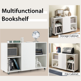 Tangkula Wood File Cabinet with Wheels, Mobile Storage Cabinet with 6 Compartments