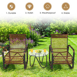 Tangkula 3 Piece Patio Rattan Furniture Set, Includes 2 Single Wicker Chairs and Glass Side Table