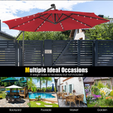 Tangkula 10 ft Cantilever Umbrella w/32 Solar-Powered LED Lights, Functional Tilting System & Hand-Crank Mechanism