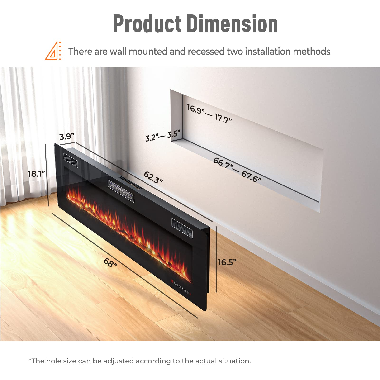 68 Inches Recessed Electric Fireplace - Tangkula