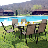 Furniture Set, Outdoor Furniture Set with 6 Stackable Armchairs, 55 Inches Dining Table with 1.5 Inches Umbrella Hole