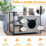 Cat Litter Box Enclosure, 2-in-1 Hidden Cat Washroom & Side Table W/ 2-Tier Storage Shelf