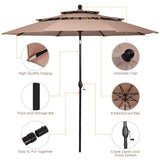 10 Ft 3 Tier Patio Umbrella, Outdoor Umbrella W/Double Vented