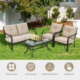 4 Pieces Outdoor Furniture Set, Patio Conversation Set with Cushions and Steel Frame