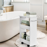 Tangkula Slim Bathroom Storage Shelves, Wooden Rolling Storage Cabinet
