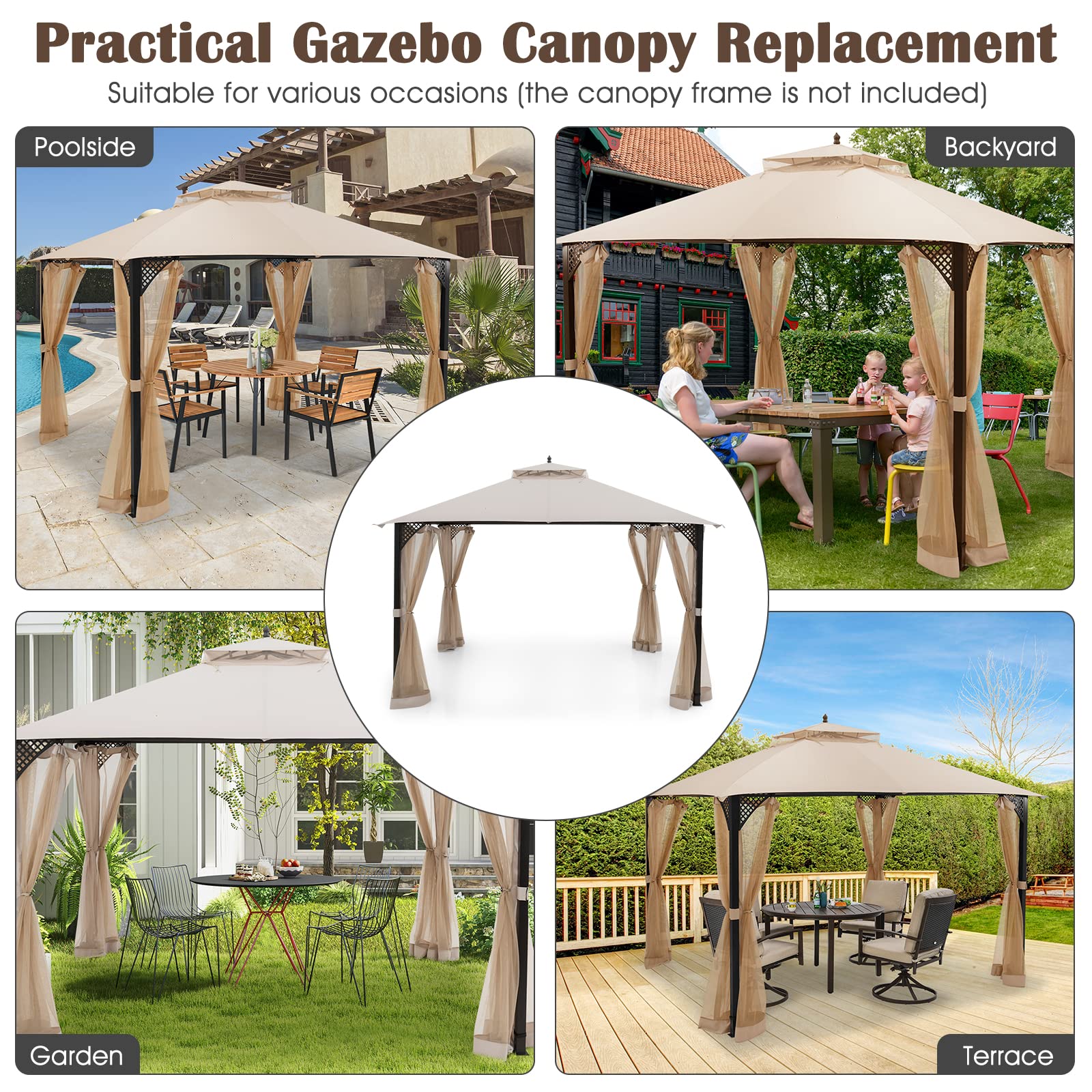 10x12 Ft Gazebo Replacement Canopy Top - Tangkula