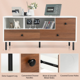 Tangkula Modern TV Stand for 50-inch TVs, Multifunctional Flat Screen Console Table with 2 Cubbies & 3 Large Drawers