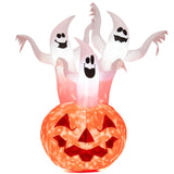 Tangkula 6 FT Inflatable Halloween 3 White Ghosts with Pumpkin, Blow-up Yard Decoration with Built-in LED Lights & Rotating Lamp