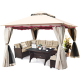 Tangkula 13x10 Feet Patio Steel Gazebo, Large Outdoor Canopy Gazebo with Netting, Side Walls, Zippers, 2 Tier Roof, Steel Canopy Gazebo