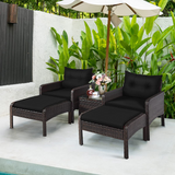 Tangkula Wicker Furniture Set 5 Pieces PE Wicker Rattan Outdoor All Weather Cushioned Sofas and Ottoman Set