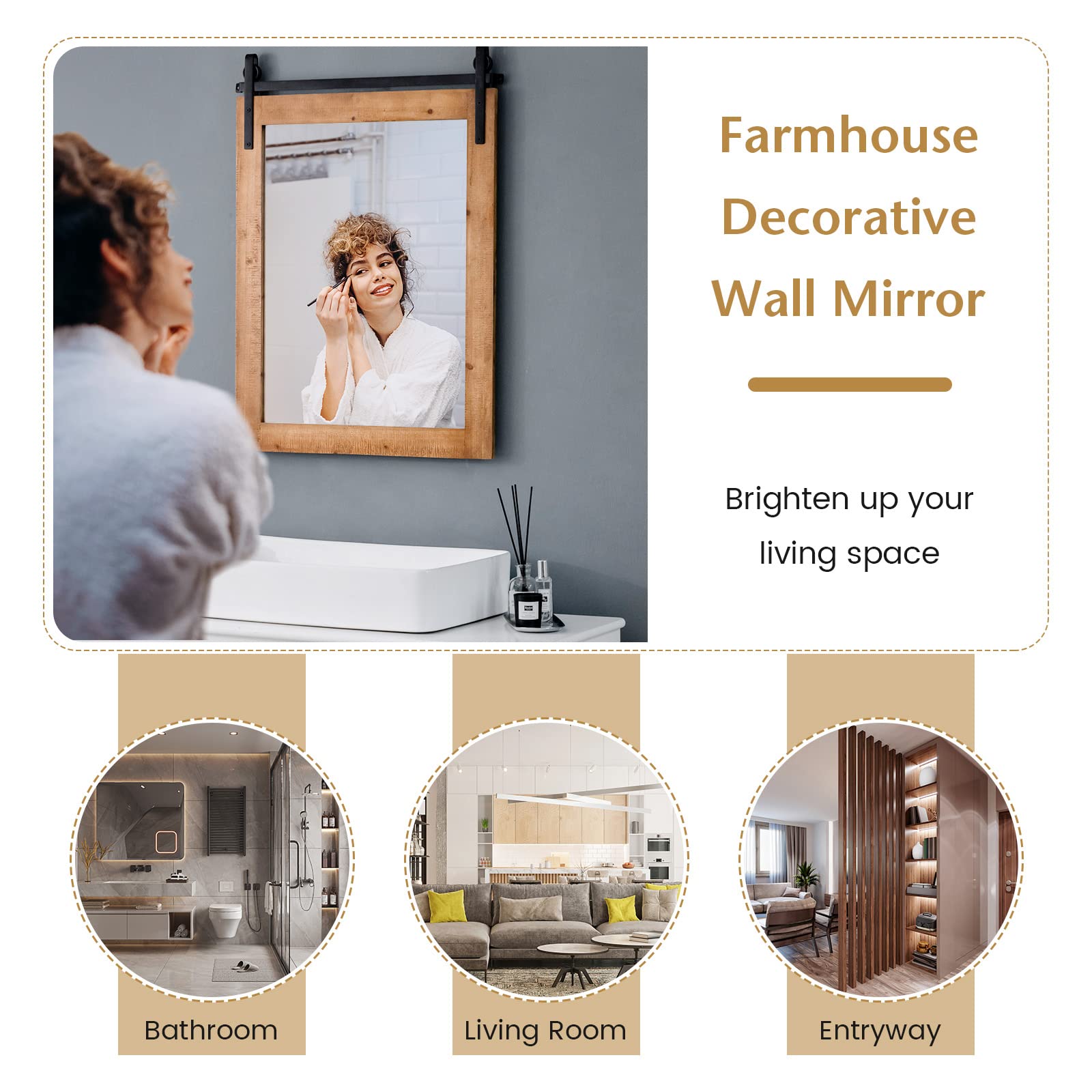 Farmhouse Wall Mirror, 22 x 30 inch - Tangkula