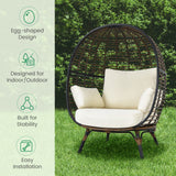Tangkula Oversized Wicker Egg Chair, Wicker Patio Basket Circle Lounge Chair w/Metal Stand & 4 Thick Cushions, 450 LBS Max Load
