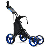 Tangkula Golf Push Pull Cart, Lightweight Aluminum Collapsible 4 Wheels Golf Push Cart, Golf Trolley with Waterproof Bag & Foot Brake