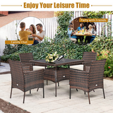 Tangkula 5 Pieces Wicker Patio Dining Set, Outdoor PE Rattan Chairs Table Set with 4 Seat Cushions