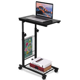 Tangkula Rolling Height Adjustable C Table, Mobile End Table with Detachable Wheels, Side Basket and Bottom Mesh Storage