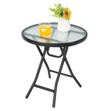 Tangkula Patio Bistro Table, 18" Round Side Table with Tempered Glass Tabletop (Black)