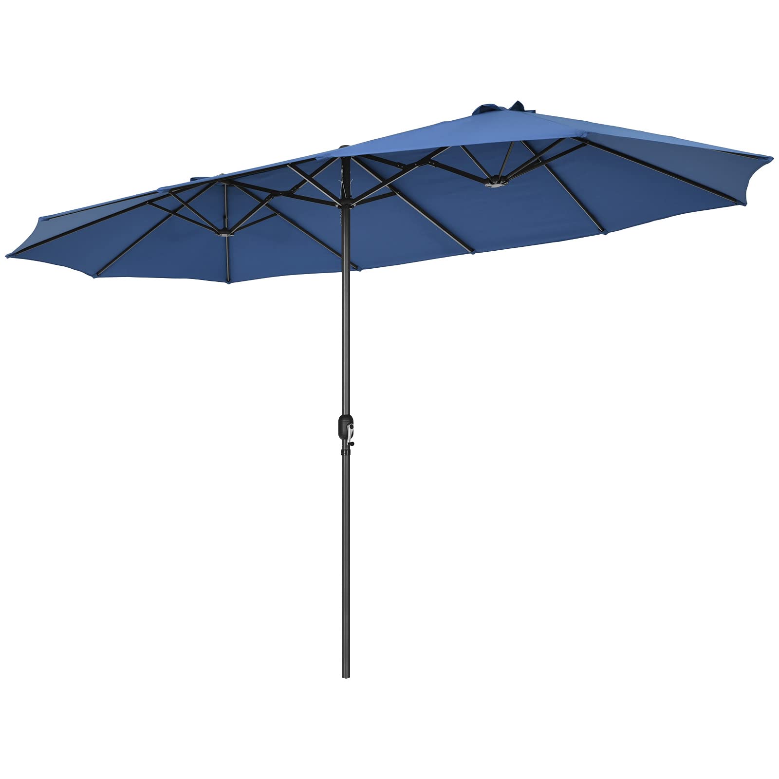 15Ft Double-Sided Patio Umbrella, Market Twin Umbrella W/ 12-Rib Sturdy Metal Frame, Navy Blue 15Ft Double-Sided Patio Umbrella, Market Twin Umbrella W/ 12-Rib Sturdy Metal Frame, Navy Blue