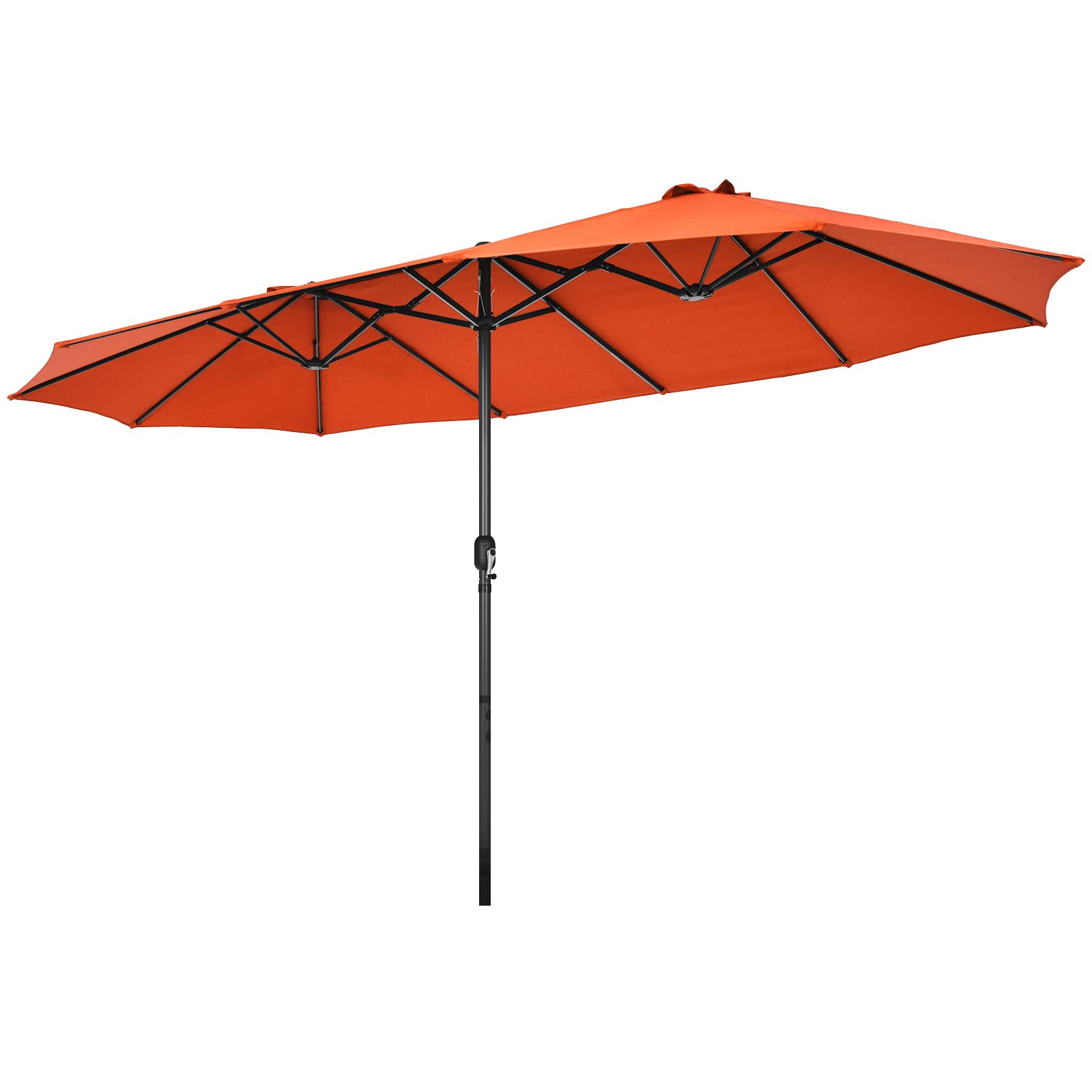 15Ft Double-Sided Patio Umbrella, Market Twin Umbrella W/ 12-Rib Sturdy Metal Frame, Orange